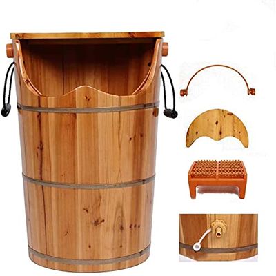 Foot Spas for Home Use Wood Foot Soaking Bucket Bucket Foot Spa Tub for Soaking Feet Massager Foot Tub Wood Foot Basin Tub Bucket Durable Foot Basin with Lid for Foot Bath Massage Spa (Color : A)
