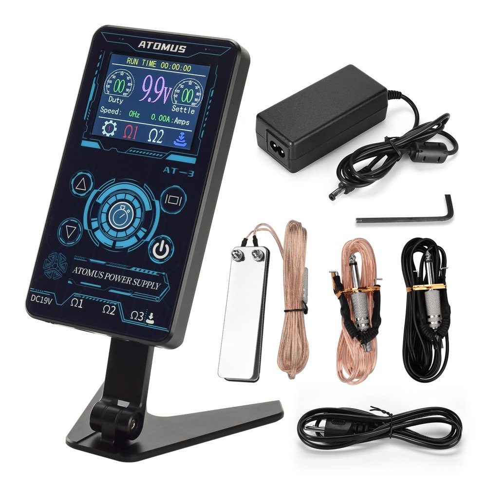 BAMTTOO Tattoo Power Supply Professional LCD Power Source for Coil Rotary Machine Digital Screen Adjustable Stand Supplies with Foot Pedal and Clip Cords