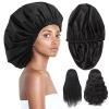Adjustable Shower Caps for Women Reusable Waterproof Satin Lining Extra Large Shower Cap for Women and Men Long Hair Braids Curly Hair (Xl,Black) view 1