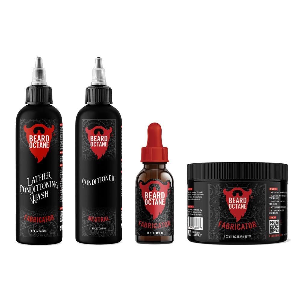 Beard Octane Total Beard Grooming Kit - Wash, Conditioner, Oil & Butter - Natural Beard Care with Jojoba & Shea (Fabricator - Vanilla, Oak & Sandalwood)