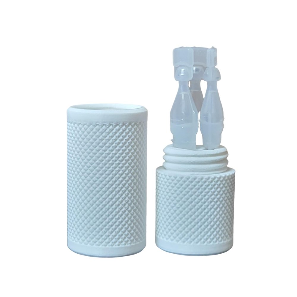 Znet3D Eye Drop Vial Holder & Travel Carry Case - Securely Holds Three (3) Single-Use Vials - Screw-On Lid, Knurled Pattern - Keep Vials Safe & Secure While Traveling (White)