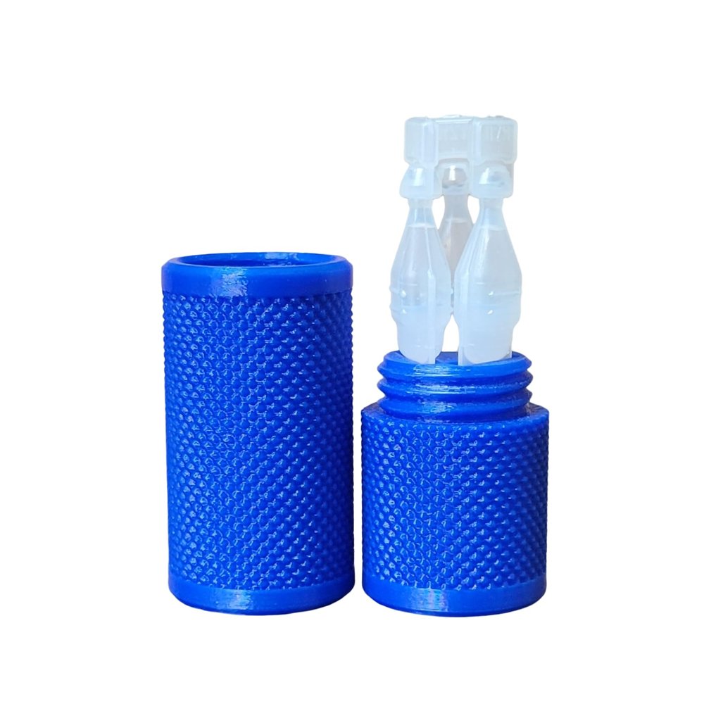 Znet3D Eye Drop Vial Holder & Travel Carry Case - Securely Holds Three (3) Single-Use Vials - Screw-On Lid, Knurled Pattern - Keep Vials Safe & Secure While Traveling (Blue)
