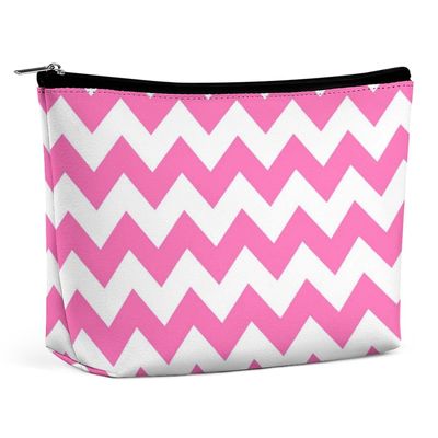 Makeup Bag for Women, Adorable Roomy Zipper Pouch Portable Organizer Cosmetic Bag Travel Storage Accessories (Light Pink and White Chevron)