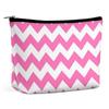 Makeup Bag for Women, Adorable Roomy Zipper Pouch Portable Organizer Cosmetic Bag Travel Storage Accessories (Light Pink and White Chevron) view 1