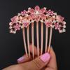 Chargances Luxury Glitter Rhinestone Flower Hair Comb Wedding Pink Crystal Heart Hair Side Comb Sparkly Gems Bridal Hair Accessories Headpiece for Women and Girls (Pink) view 2