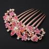 Chargances Luxury Glitter Rhinestone Flower Hair Comb Wedding Pink Crystal Heart Hair Side Comb Sparkly Gems Bridal Hair Accessories Headpiece for Women and Girls (Pink) view 4