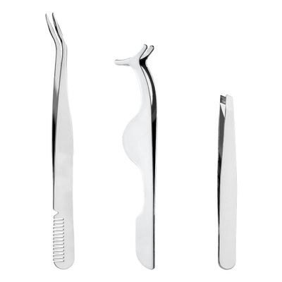 3pcs Eyelash Tweezers, 3 Styles Stainless Steel Eyebrow Tweezers to Apply Eyelash Extension Tweezers Multifunctional Lash Applicator Tool Tweezers for False Lashes Makeup(Silver)