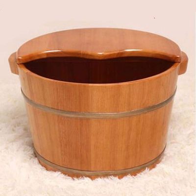 ENWIND Foot Bath Spa Solid Wood Foot Tub Round Sauna Bath Small Household Foot Pedicure Sleep Improve Wooden Barrel Simple Double Ear Foot Bath Barrel (Size : with lid)