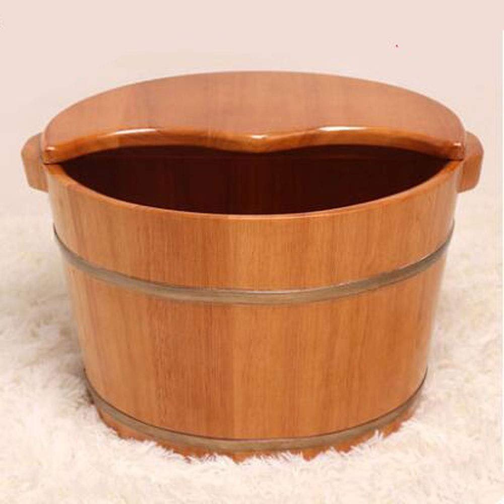 ENWIND Foot Bath Spa Solid Wood Foot Tub Round Sauna Bath Small Household Foot Pedicure Sleep Improve Wooden Barrel Simple Double Ear Foot Bath Barrel (Size : with lid)