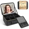 JUSRON Travel Makeup Bag With LED Mirror,Train Case with Light up Mirror, Portable Makeup Artist Organizer Bag with Adjustable Dividers (Black, Large) view 1