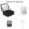 JUSRON Travel Makeup Bag With LED Mirror,Train Case with Light up Mirror, Portable Makeup Artist Organizer Bag with Adjustable Dividers (Black, Large) view 4