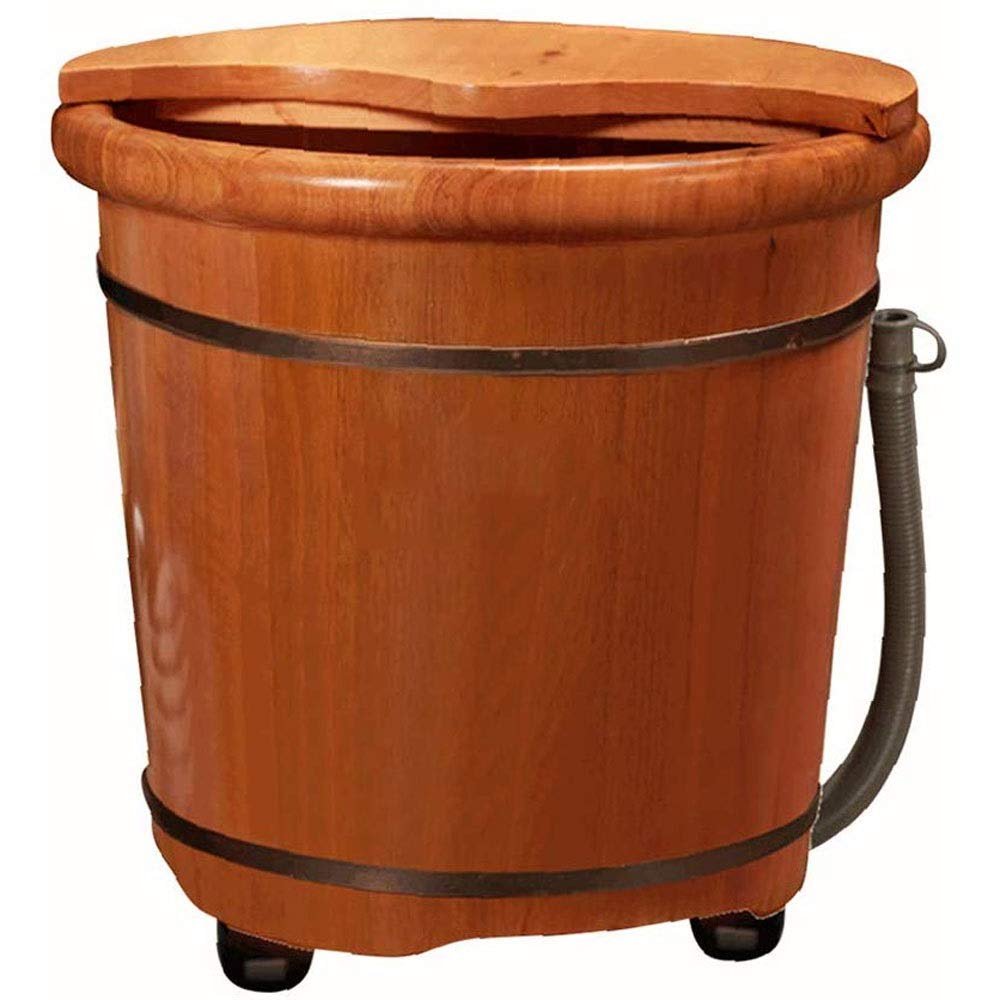ENWIND Foot Bath Spa Heightened Foot Bath Barrel Household Wooden Foot Tub with Lid and Massage Acupuncture Points Household with Cover Massage Sleep Improve (Size : 36)