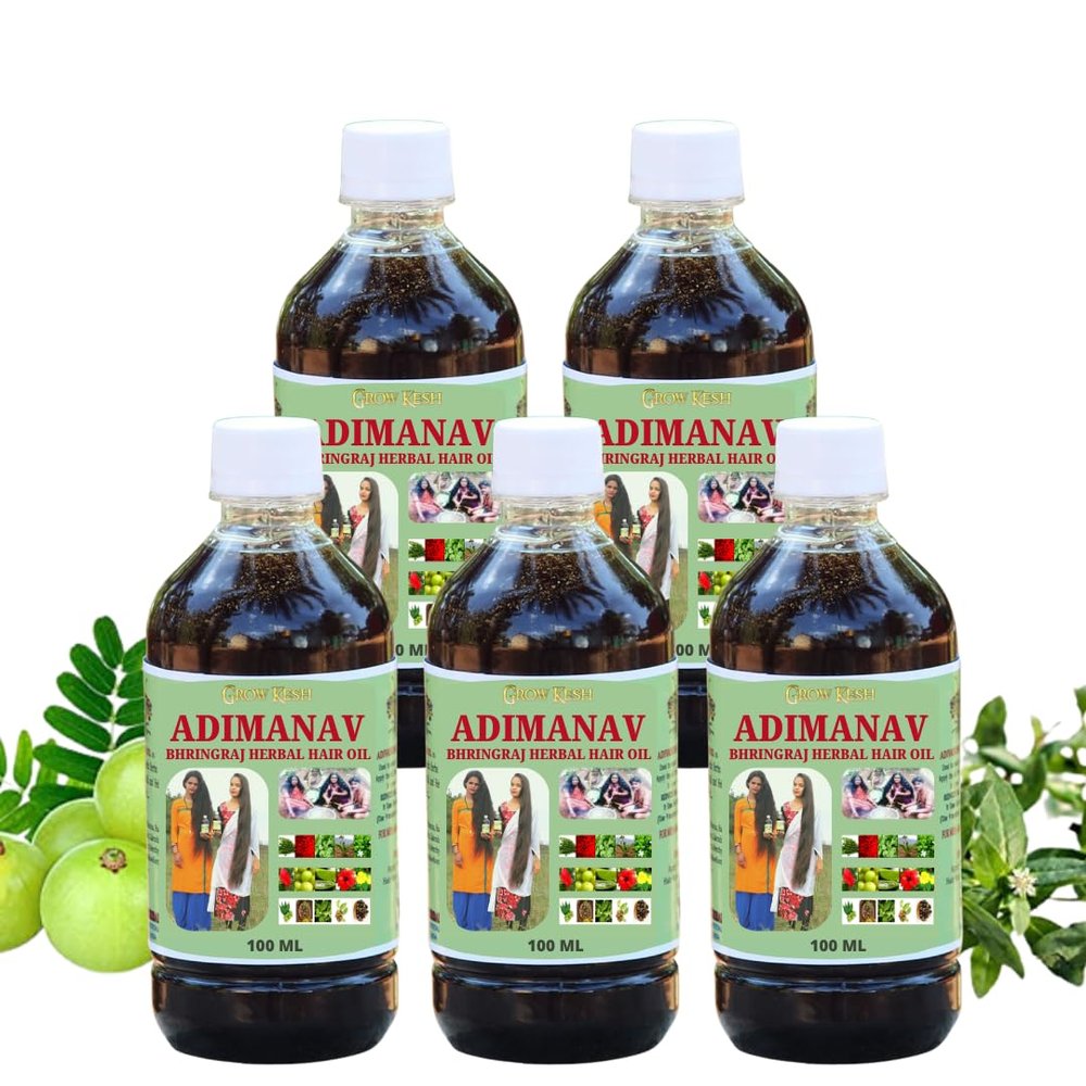 Growkesh Adivasi Bhringraj Herbal Hair Oil - For Stronger, Longer And Thicker Hair Hair Oil (100ml) Pack 5
