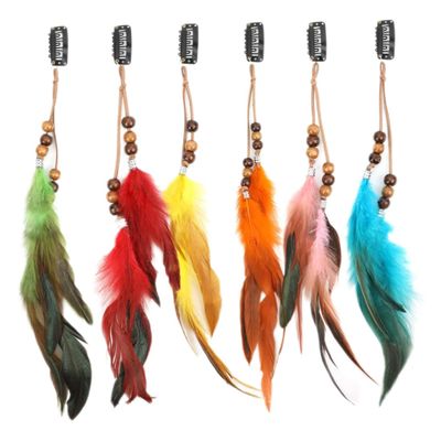 6Pcs Clip in Feather Hair Extension,Feather Hair Clip Feather Clips For Hair Feather Hair Extension Clips Handmade Feather Extension, Women Halloween Costume Hair Accessories