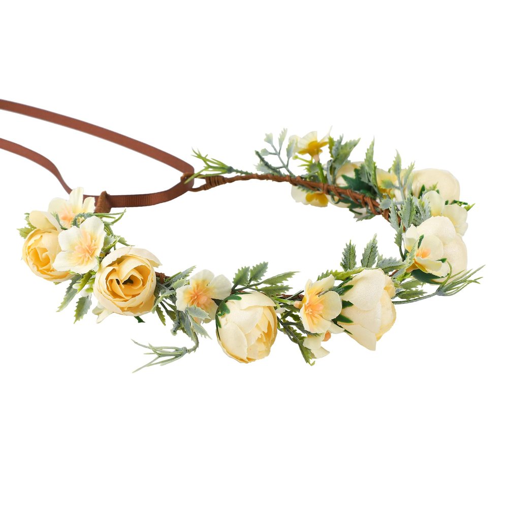 KorViSHOW Yellow Flower Crown Headband - Fairy Floral Headpiece Renaissance Flower Crown for Women Girls Weeding Birthday Party Cosplay Photo Prop
