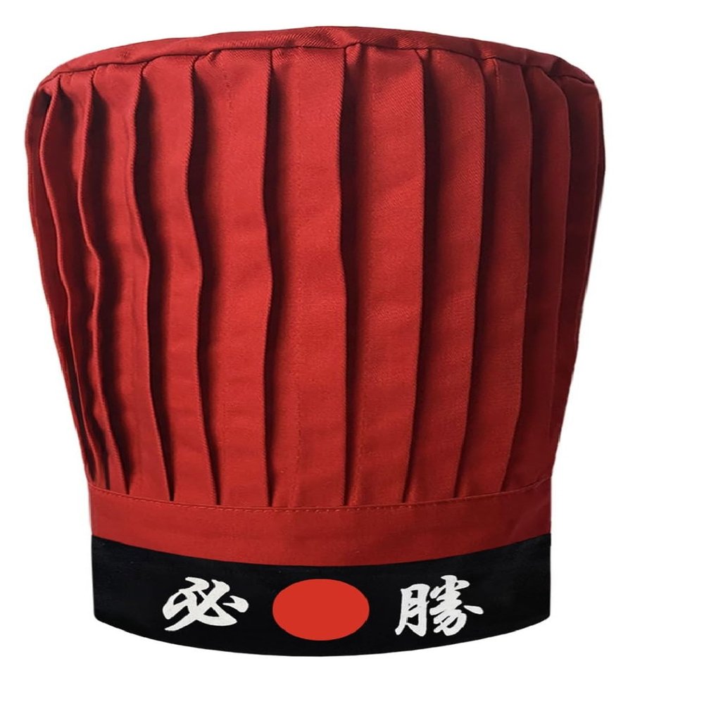 SUNRISE Kitchen Supply Red Hibachi Chef Hat with Tie on Black Japanese Headband (w/Headband Victory)