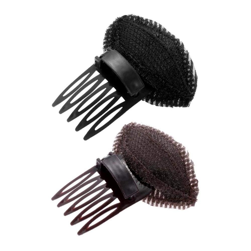2Pcs Forehead Hair Volume Puff Sponge Pad Clip Comb Insert Tool Base DIY Princess Styling Increased Hair Sponge Pad 7x9cm (Black + Coffee)