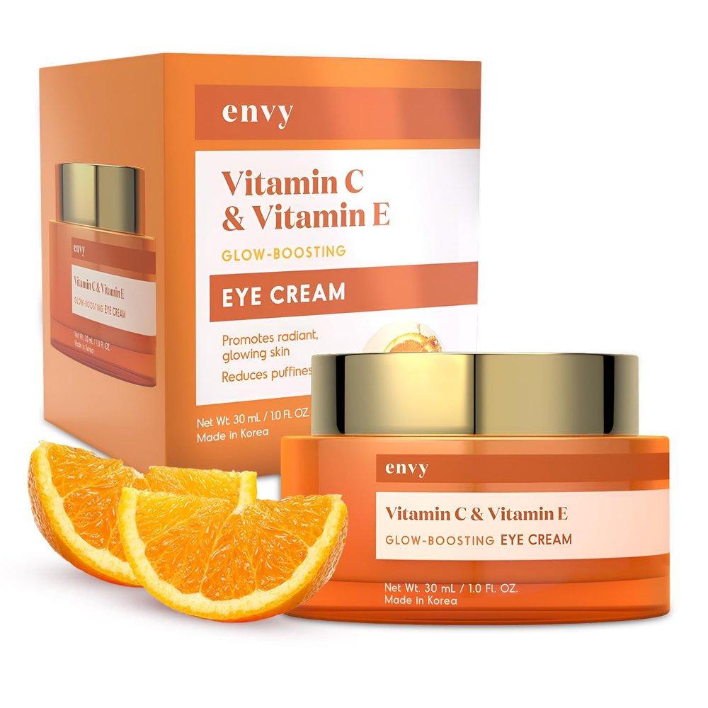 Envy Vitamin C & Vitamin E Under Eye Cream Visibly Improves Dark Circles & Puffiness Anti-Aging, Dermatologist Tested, Cruelty-Free Korean Skincare for All Skin Types 1.01 oz