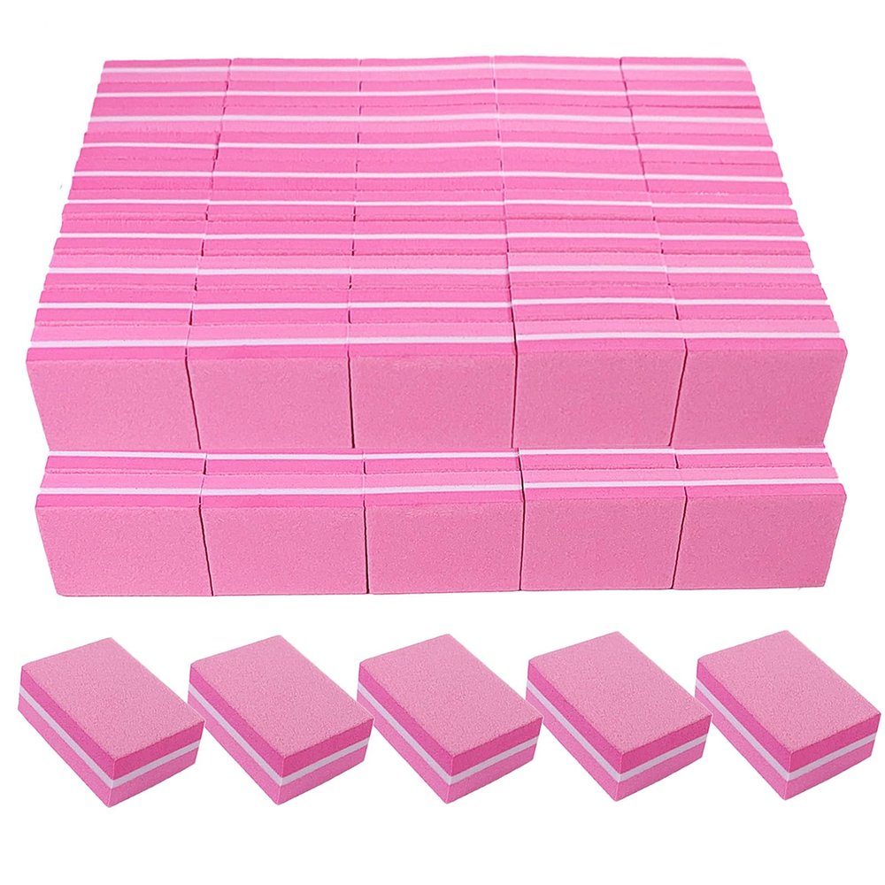 180/240 Grit Nail Buffers (100 Pack), mini Buffer Block Nail File for Acrylic Nails and Natural Nails, Professional Nail Buffer Block Bulk Buffing Blocks for Nail Buff Manicure File Blocks Set Pink