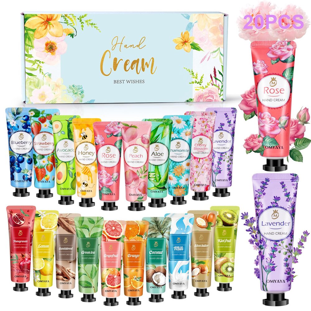 OFUN 20 Pack Hand Cream Gift Set for Women Mini Hand Care Lotion Travel Size for Dry Cracked Hand Plant Fragrance Hands Care Moisturizing Cream for Christmas Mother's Day Valentine's Day