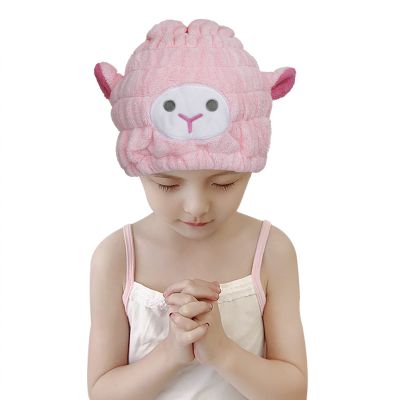 Beisto Cute Lamb Hair Drying Cap Microfiber Hair Towel, Ultra Soft Absorbent Quick Drying Bath Cap for Women Kids Girls