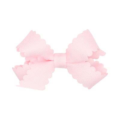 Wee Ones Girls' Classic Grosgrain Hair Bow with Scalloped Edges and Plain Wrap Center on a WeeStay Hair Clip, Mini, Powder Pink