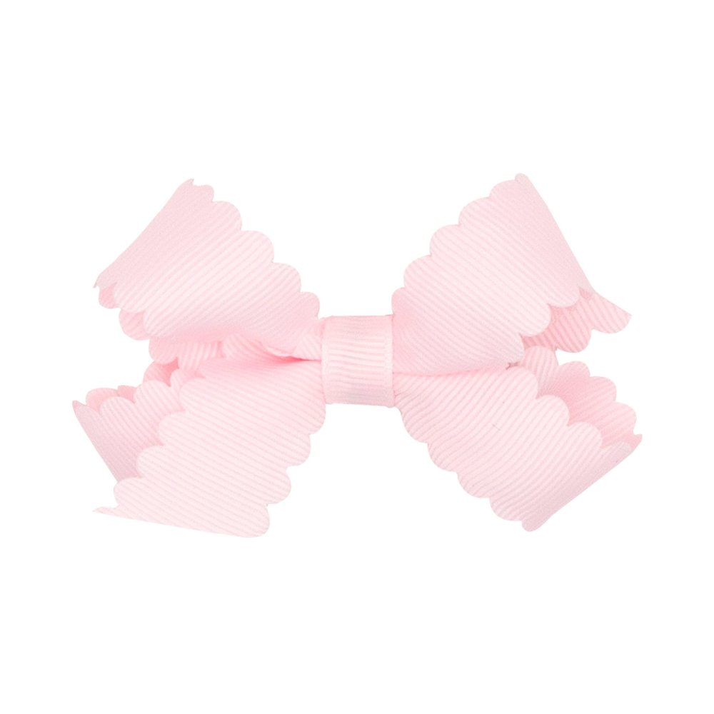 Wee Ones Girls' Classic Grosgrain Hair Bow with Scalloped Edges and Plain Wrap Center on a WeeStay Hair Clip, Mini, Powder Pink