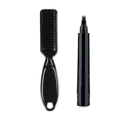Vtrem 4 Tip Beard Pencil Filler for Men, Waterproof Sweat Proof Beard Pen Filler Fork Black Micro-Fork Barber Styling Pencil with Brush Creates Natural Looking Beard, Moustache & Eyebrows