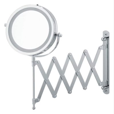 ArQray Cosmetic Vanity Mirror LED 7-inch Makeup Mirror Wall-Mounted Telescopic Double-Sided 5 Times Magnification Lighted Makeup