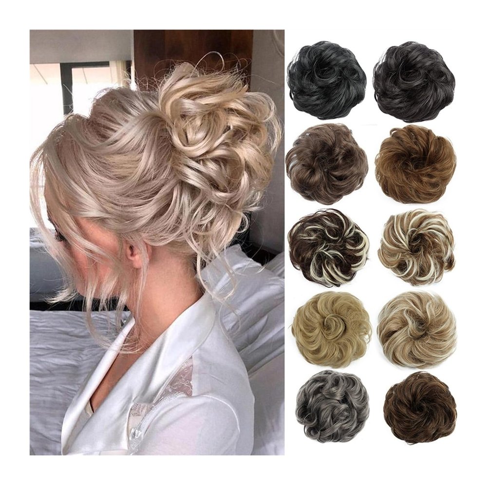 Messy Bun Hair Hair Bun Extensions Messy Wave Curly Elastic Hair Scrunchies Synthetic Chignon Ponytail Hair Extensions Thick Updo Hairpieces for Women Girls Real Human Hair Buns (Color : Gris)