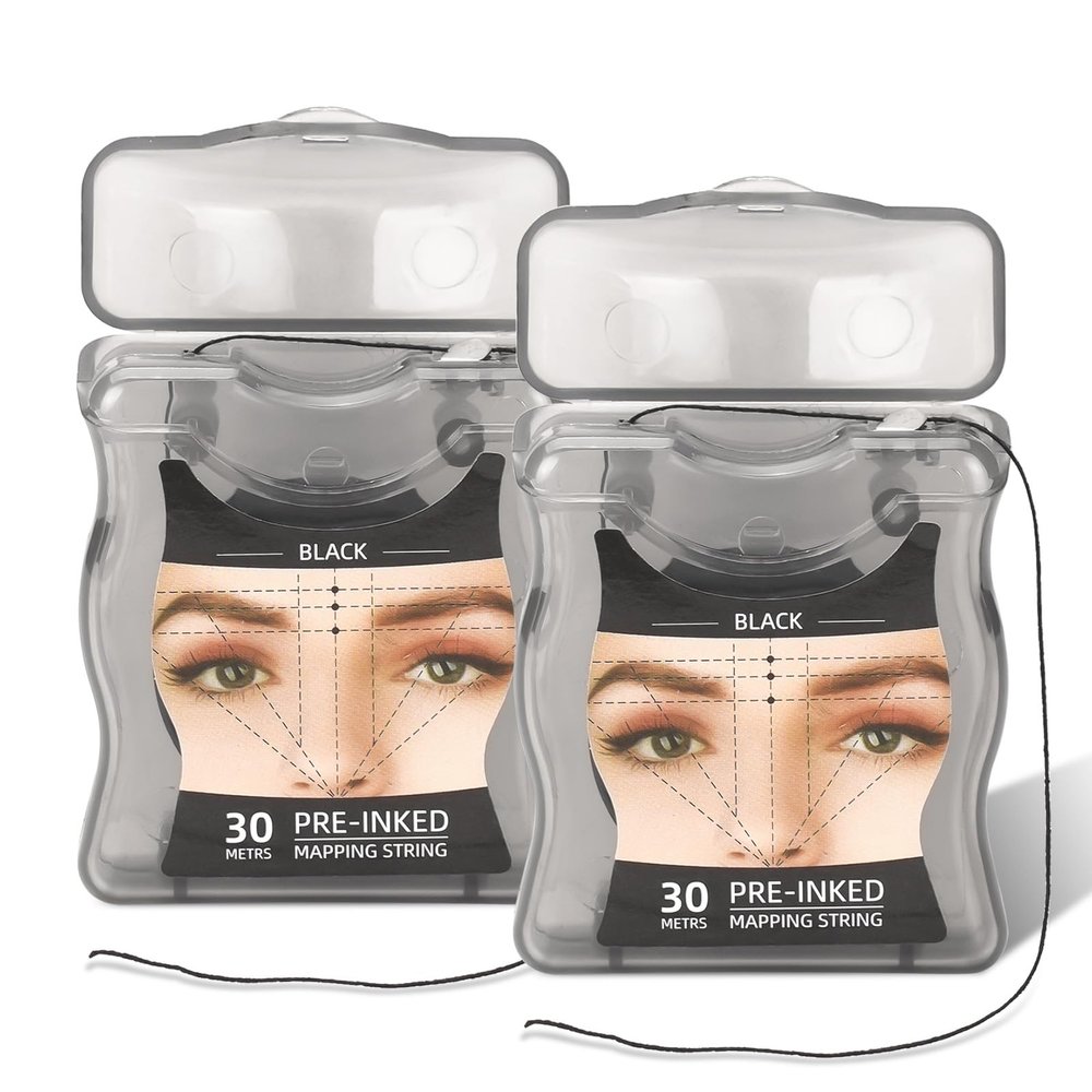 ATOMUS Eyebrow Mapping String 2pcs Pre-inked 30m(98ft) Microblading String for Brow Marking Black Measuring String for Eyebrow Makeup