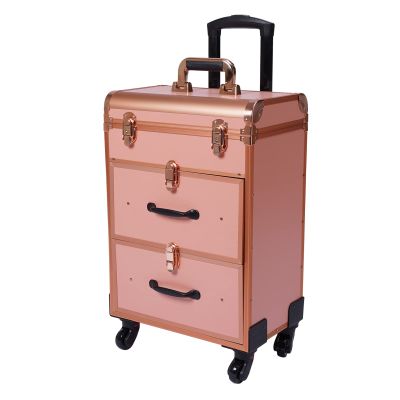 YIYIBYUS Rolling Makeup Case with Wheels,3-Layer Rolling Makeup Case,Manicure Professional Large Storage Organizer, Traveling Trunk with Drawer for Makeup/Nail/Hair Styling (Golden)