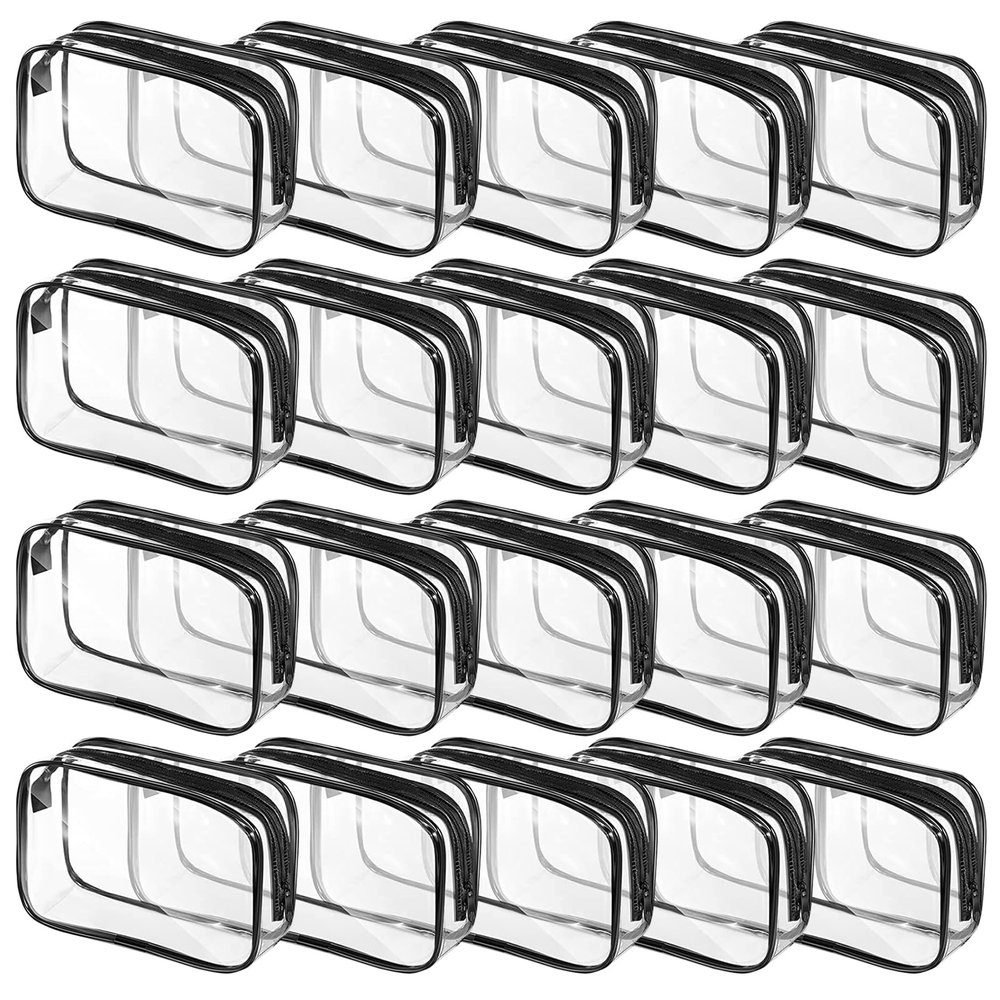 20 Packs Clear Cosmetics Bags for Women Men Waterproof Toiletry Bags PVC Makeup Bags Organizer Case with Zipper for Travel Bathroom (Black)
