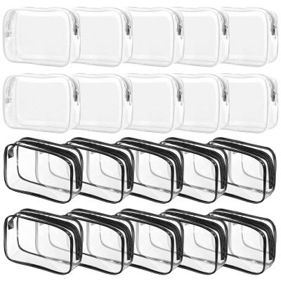20 Packs Clear Cosmetics Bags for Women Men Waterproof Toiletry Bags PVC Makeup Bags Organizer Case with Zipper for Travel Bathroom (Black&White)