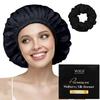 WIGI 100% Mulberry Silk Bonnet with Scrunchie Gift for Women, Silk Bonnet for Sleeping, Shower Cap Hair Bonnet, Silk Hair Wrap for Hair Care (100% Mulberry Silk (Round design), Black) view 1