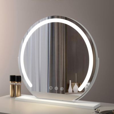 ACHZYFT Standing Cosmetic Mirror, Freestanding Tabel Top Shaving Mirror, Cosmetic Vanity Mirror, Table Mirror, Three-Color Light Adjustable, Bedroom Dressing Mirror(Size:60cm,Color:White)