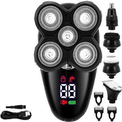 LEONYS Electric Shavers for Bald Men, 5 in 1 Electric Razor for Men Bald Head Shaver LED Display Nose Hair Beard Trimmer Clippers Facial Cleansing Brush USB Rechargeable