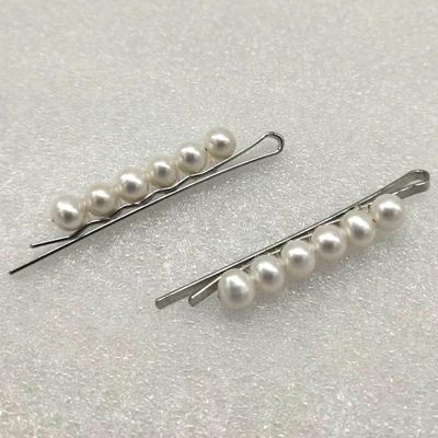 2 inches 6-7mm Natural White Round Pearl White Gold Filled Hair Clip