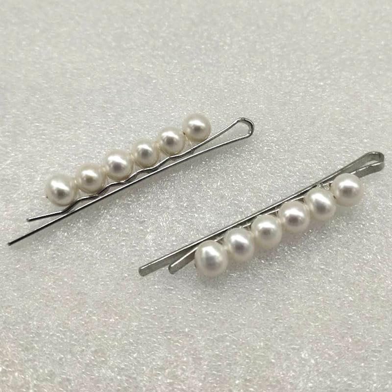 2 inches 6-7mm Natural White Round Pearl White Gold Filled Hair Clip