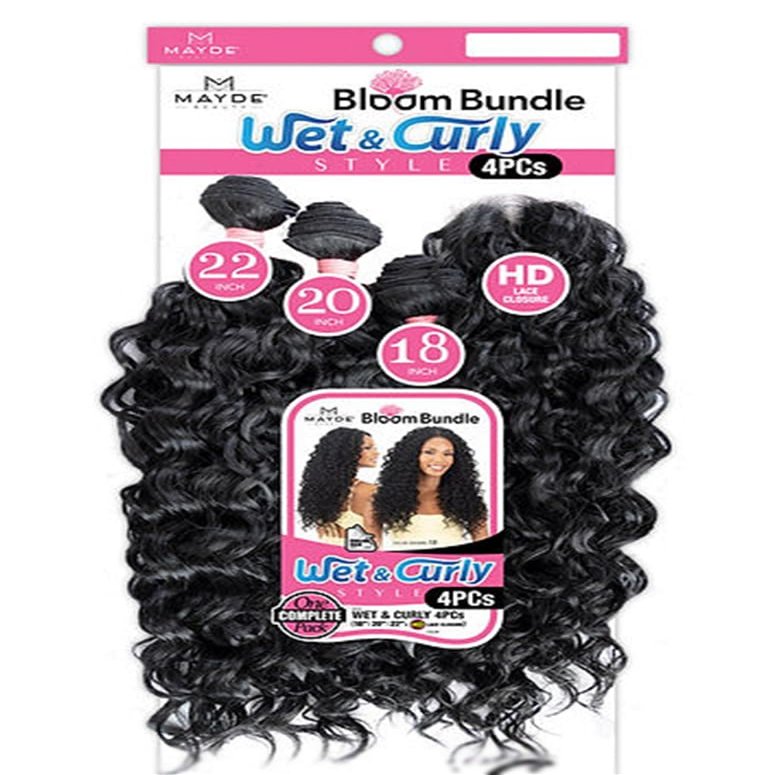 Mayde Beauty Bloom Bundle Deep Curl Weave Multipack With Closure WET & CURLY 4PCS (18"20"22"+CL) (P4/27)
