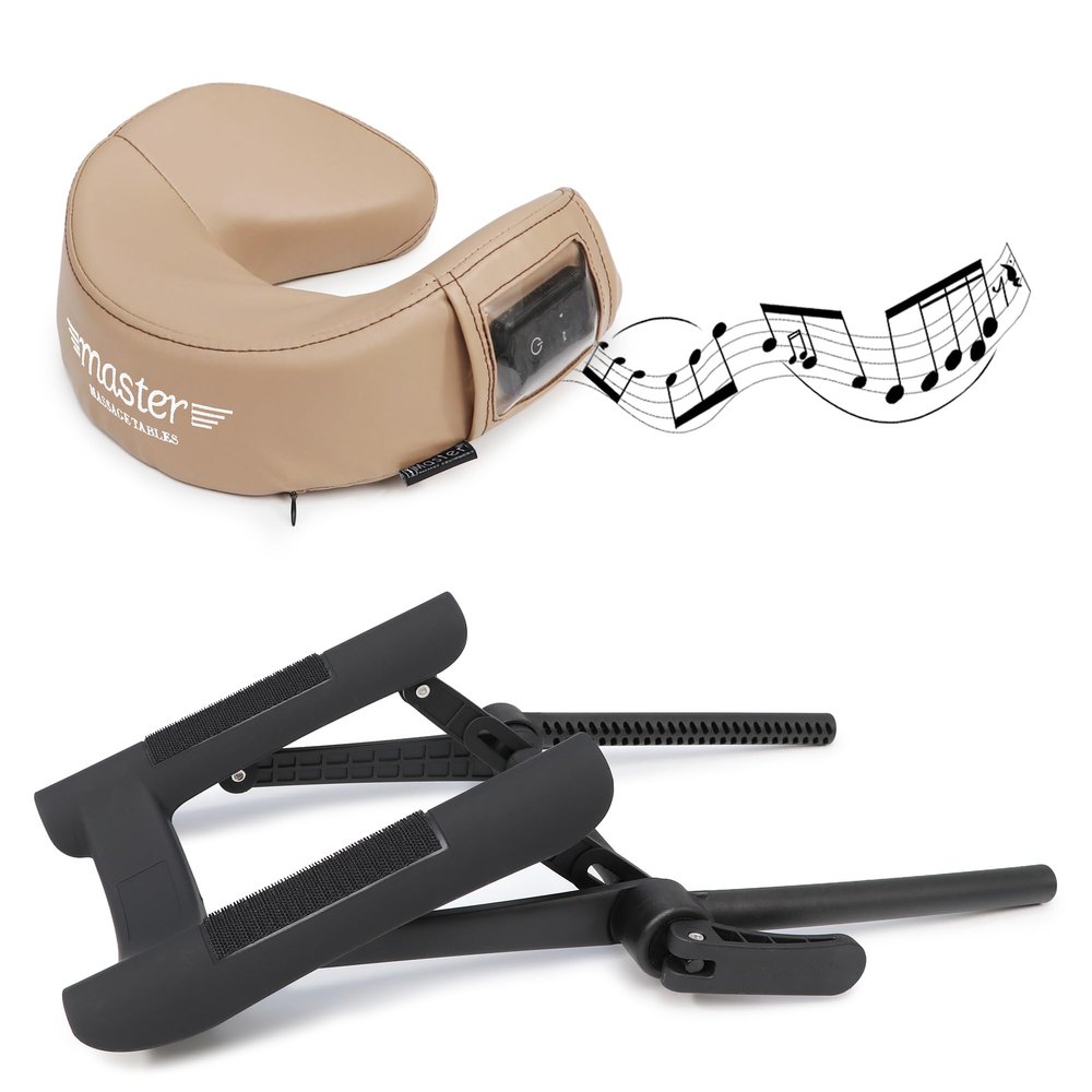 Master Massage Universal MusicMaster Crescent Round Face Cushion and Adjustable Ergonomic Dream Face Cradle Set - Massage Table/Massage Chair Headrest Platform Set (Cream)