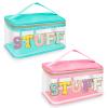 2 Pack Chenille Letter Clear Makeup Bags Stuff Pouch, Preppy Patch Makeup Bag Zipper with Handle, Pink Stuff Bags for Travel Nylon Waterproof Glitter Cosmetic Toiletry Storage for Women(Pink+Green) view 1