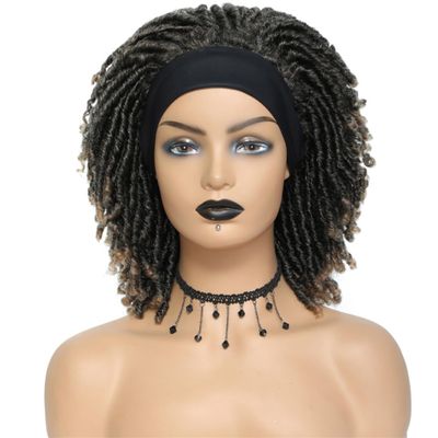 Ombre Blonde Dreadlock Hair Headband Wigs Soft Synthetic Faux Locs Wig African Fiber Soft Curly Hair Wigs For Women 1b-27 6inches