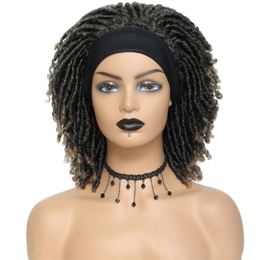 Ombre Blonde Dreadlock Hair Headband Wigs Soft Synthetic Faux Locs Wig African Fiber Soft Curly Hair Wigs For Women 1b-27 6inches