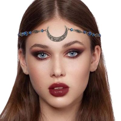Tgirls Boho Cresent Moon Head Chain Crystal Headpieces Vintage Hair Accessories for Women and Girls (TL-101-B3)