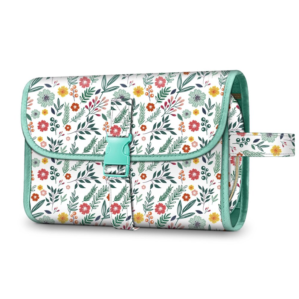 Fintie Portable Toiletry Cosmetic Travel Bag, Large Water Resistant Hanging Makeup Organizer Storage Pouch Case for Women Girls, Spring