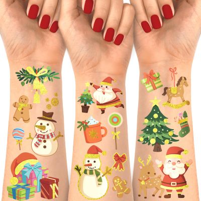 118PCS Christmas Temporary Tattoos for Kids Boy Girls Santa Claus Rudolph Tree Snowman Hat Stocking Fake Tattoo Sticker Party Favors Stocking Stuffer Party Gift