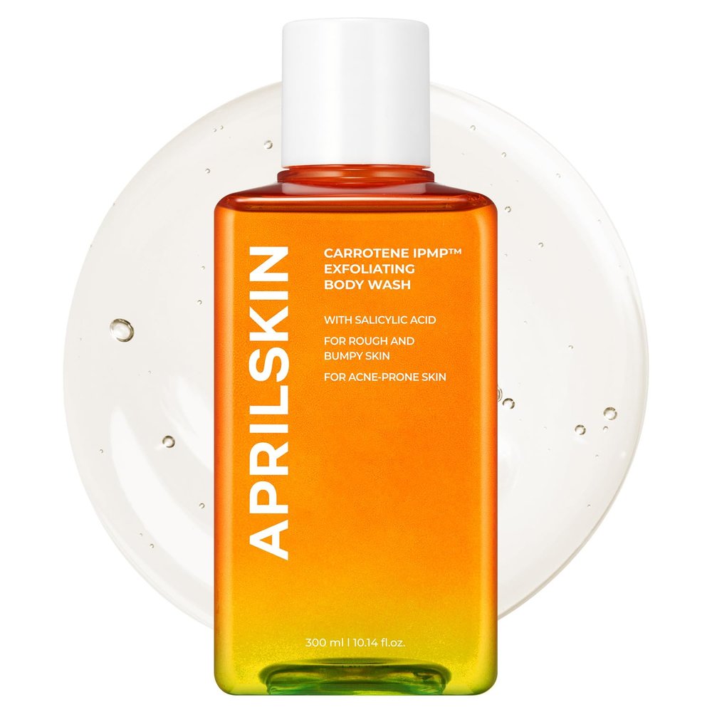 APRILSKIN Carrotene IPMP Exfoliating Body Wash | Salicylic Acid Body Wash Improve Rough & Bumpy Skin, Body Acne, Keratosis Pilaris with Niacinamide & Ceramides | Vegan & Cruelty-free | 10.14 fl.oz
