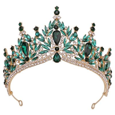 ARCOFF Tiaras and Crowns for Women, Luxury Crystal Leaves Tiara for Women Wedding Party Elegant Bridal Bride Crown Hair Dress Jewelry (Style : Green Gold)
