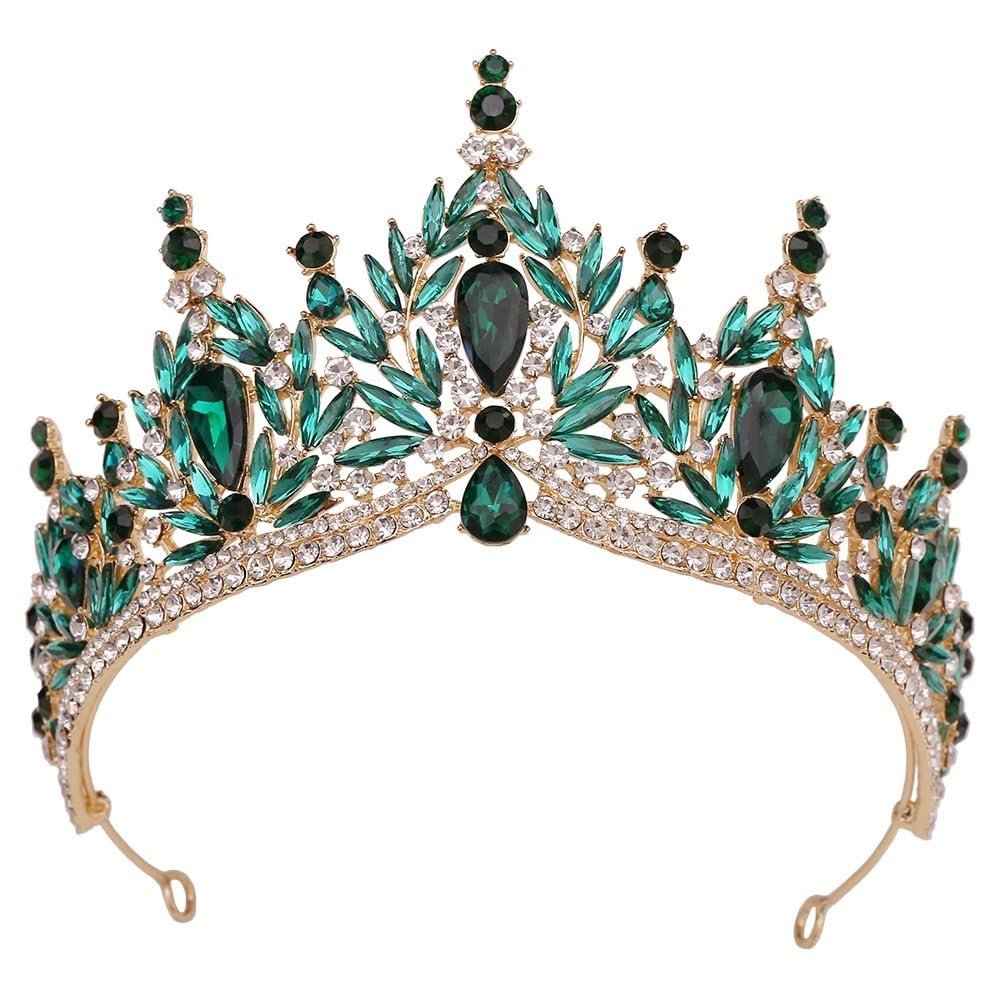ARCOFF Tiaras and Crowns for Women, Luxury Crystal Leaves Tiara for Women Wedding Party Elegant Bridal Bride Crown Hair Dress Jewelry (Style : Green Gold)